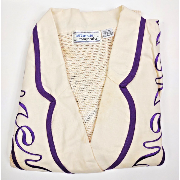 Vintage Maurada Embroidered Open Weave Crochet Coverup Sweater 80's Small Ramie - Picture 6 of 12